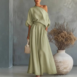 Sophia Reynolds | One Shoulder Linen Maxi Set For Women