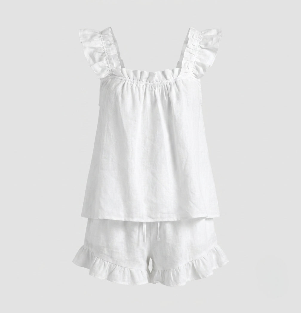 Sienna Holloway | Ruffle Linen Blend Shorts Set For Women