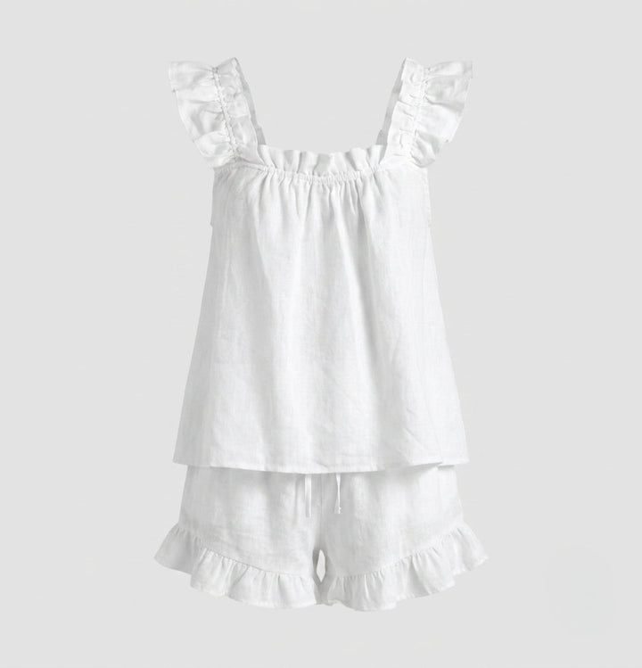 Sienna Holloway | Ruffle Linen Blend Shorts Set For Women
