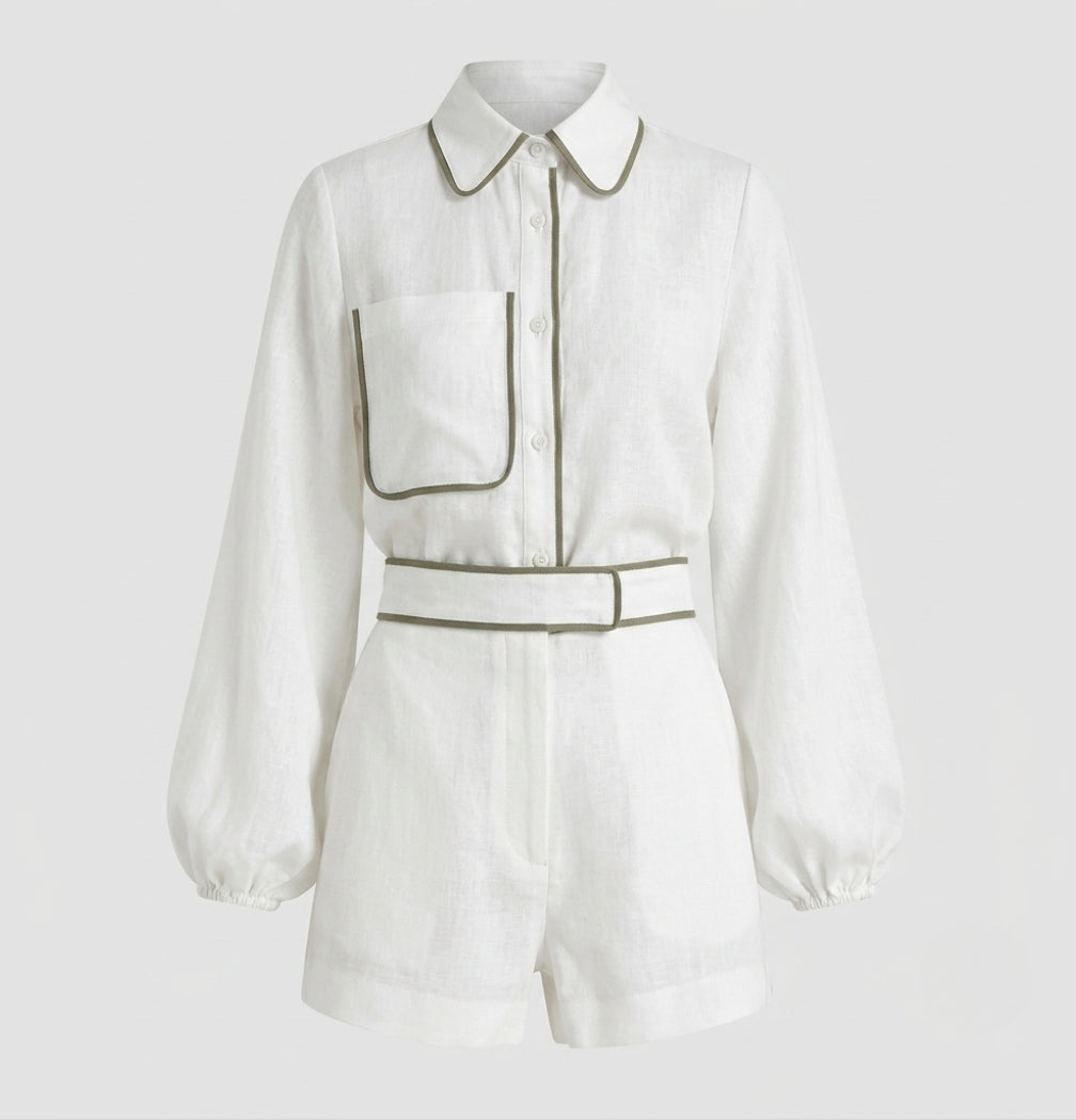 Sienna Wentworth | Contrast Trim Linen Shorts Set For Women