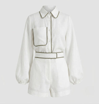 Sienna Wentworth | Contrast Trim Linen Shorts Set For Women