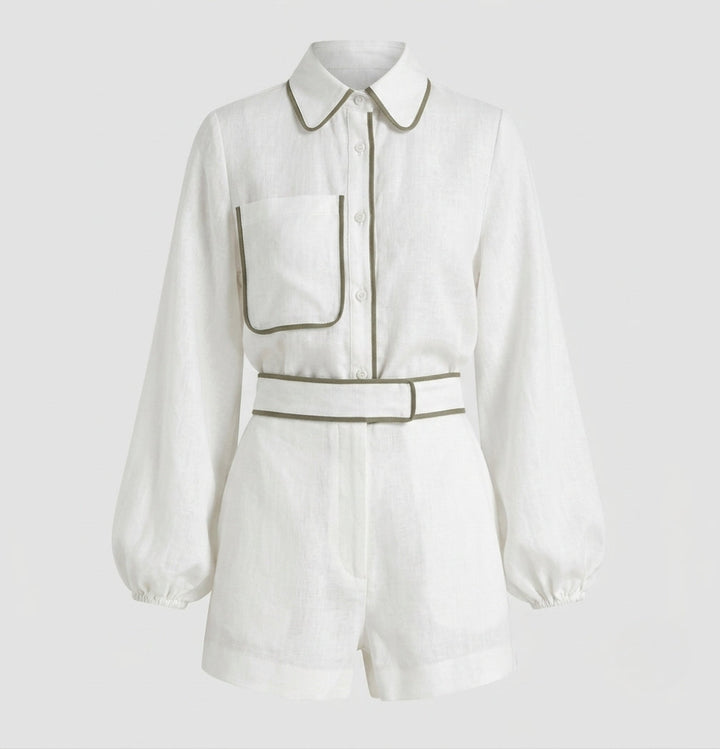 Sienna Wentworth | Contrast Trim Linen Shorts Set For Women