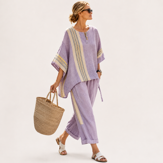 Sienna Rafferty | Linen Contrast Trim Two-Piece Set For Women