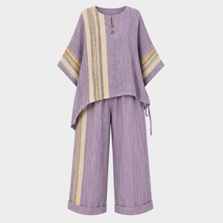 Sienna Rafferty | Linen Contrast Trim Two-Piece Set For Women