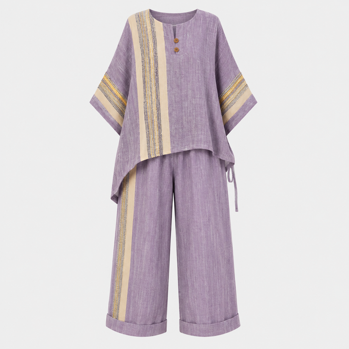 Sienna Rafferty | Linen Contrast Trim Two-Piece Set For Women