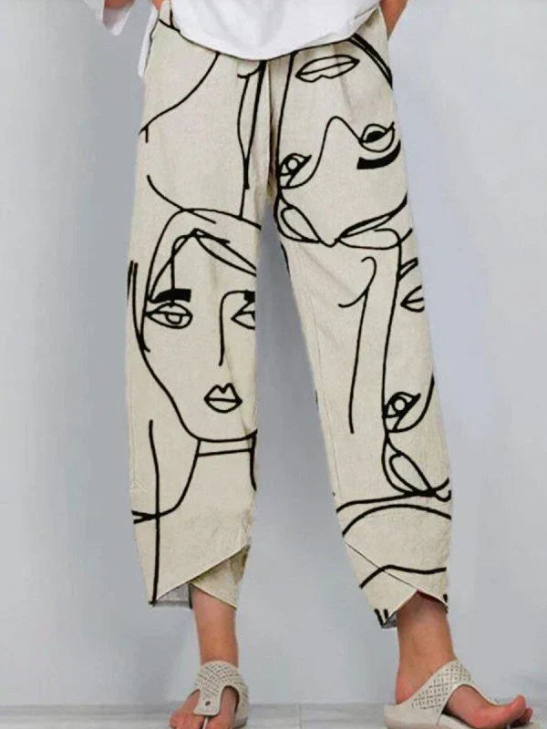 Chloe Patterson | Abstract Face Print Relaxed Trousers For Women