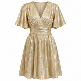 Sophia Aldridge | Gold Metallic Flutter Sleeve Mini Dress For Women