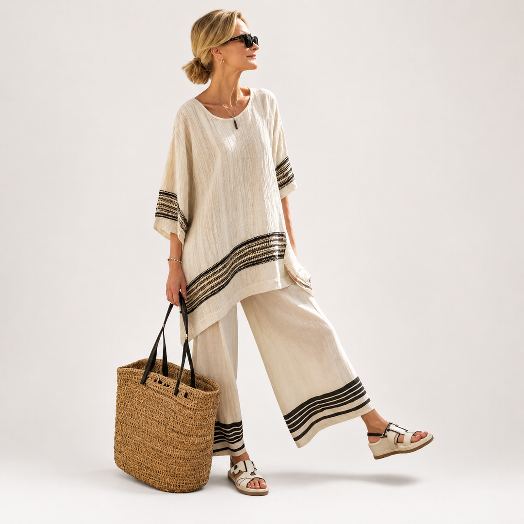 Sophia Hughes | Striped Linen Two-Piece Set For Women