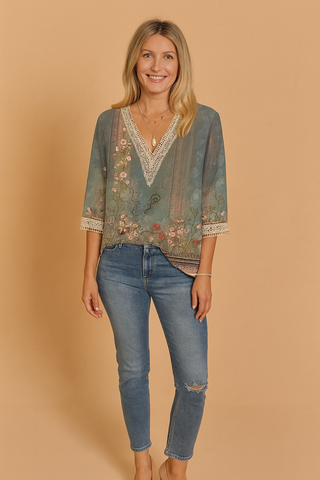 Olivia Sutherland | Romantic Rose & Gold Print Blouse For Women