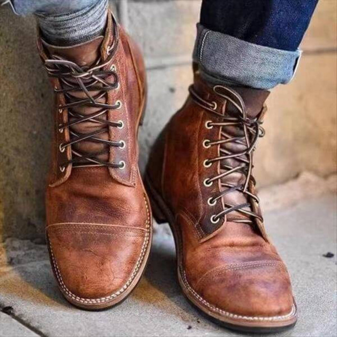 Damien Laurent | Vintage Leather Lace-Up Boots For Men