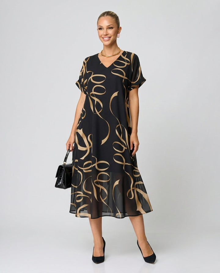 Tara Wyndham | V-Neck Batwing Bow Print Midi Dress For Women