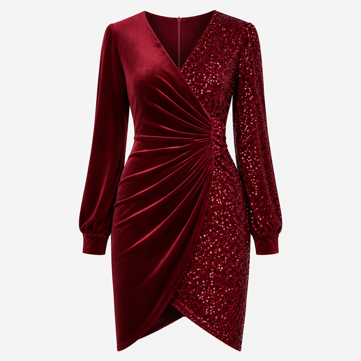 Tara Whitmore | Velvet Sequin Wrap Mini Dress For Women