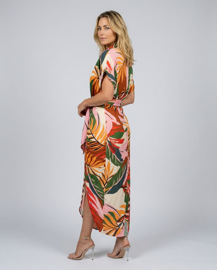 Brooke Callaway | Belted Short Sleeve Midi Shirt Dress For Women