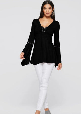 Chloe Moreau | Lace-Up Flare Sleeve Blouse For Women