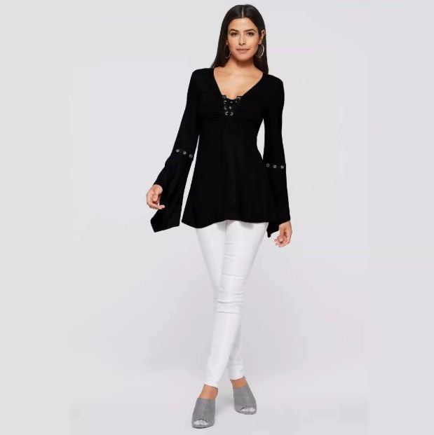 Chloe Moreau | Lace-Up Flare Sleeve Blouse For Women