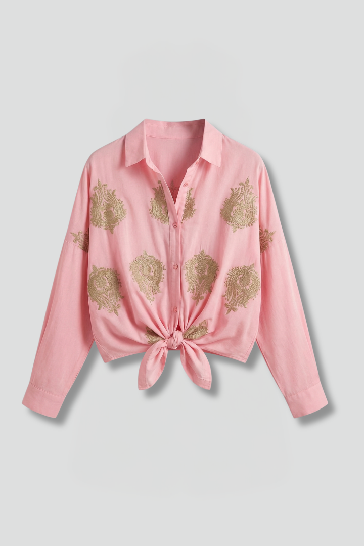 Ruby Anderson | Paisley Embroidered Tie-Front Blouse For Women