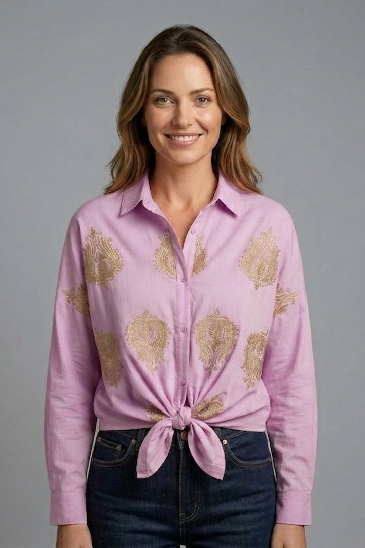 Ruby Anderson | Paisley Embroidered Tie-Front Blouse For Women
