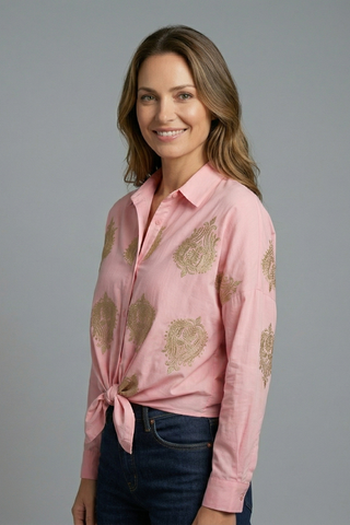 Ruby Anderson | Paisley Embroidered Tie-Front Blouse For Women