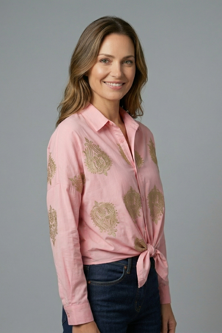 Ruby Anderson | Paisley Embroidered Tie-Front Blouse For Women