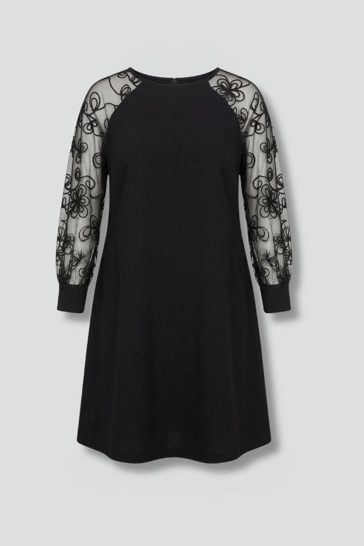 Mia Clarke | Long Sleeve Mini Dress with Embroidered Lace Sleeves For Women