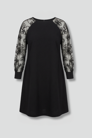 Mia Clarke | Long Sleeve Mini Dress with Embroidered Lace Sleeves For Women