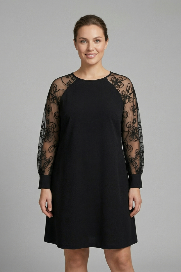 Mia Clarke | Long Sleeve Mini Dress with Embroidered Lace Sleeves For Women