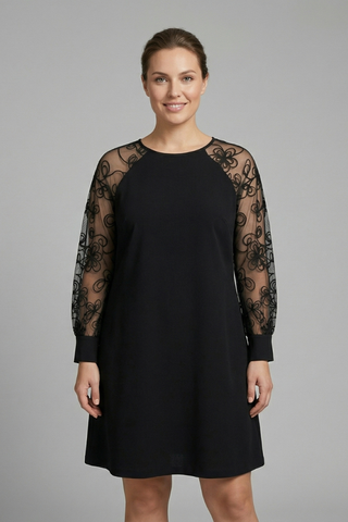 Mia Clarke | Long Sleeve Mini Dress with Embroidered Lace Sleeves For Women