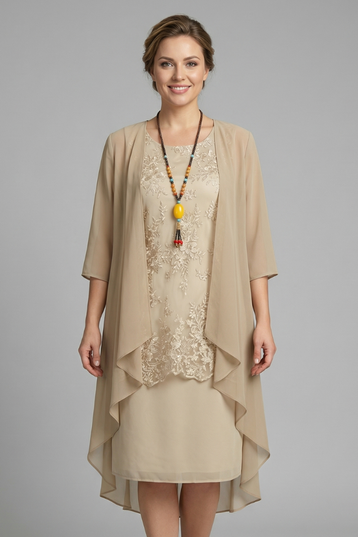 Lauren King | Layered Chiffon Midi Dress with Lace Overlay For Women