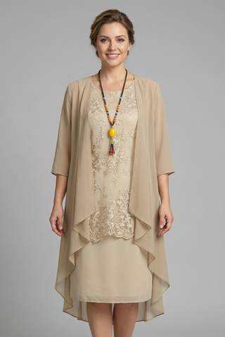 Lauren King | Layered Chiffon Midi Dress with Lace Overlay For Women
