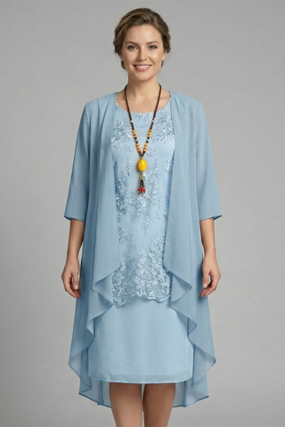 Lauren King | Layered Chiffon Midi Dress with Lace Overlay For Women
