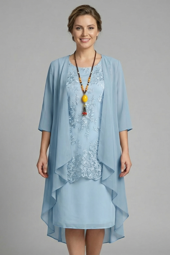 Lauren King | Layered Chiffon Midi Dress with Lace Overlay For Women