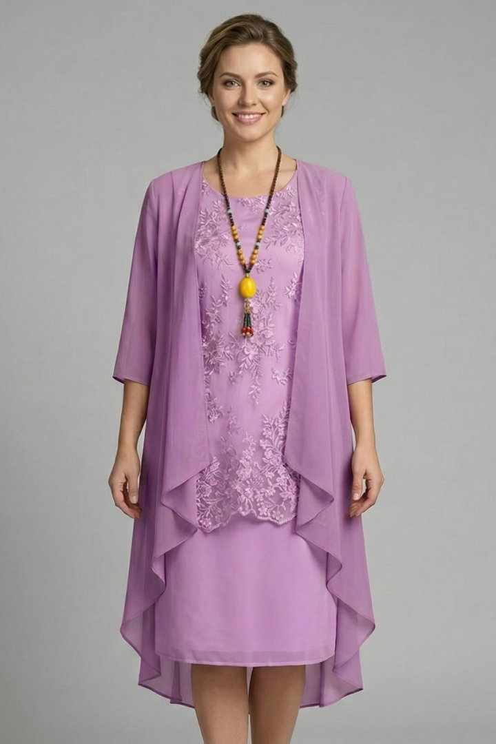 Lauren King | Layered Chiffon Midi Dress with Lace Overlay For Women