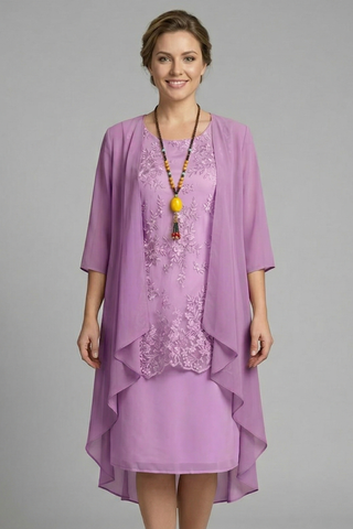 Lauren King | Layered Chiffon Midi Dress with Lace Overlay For Women