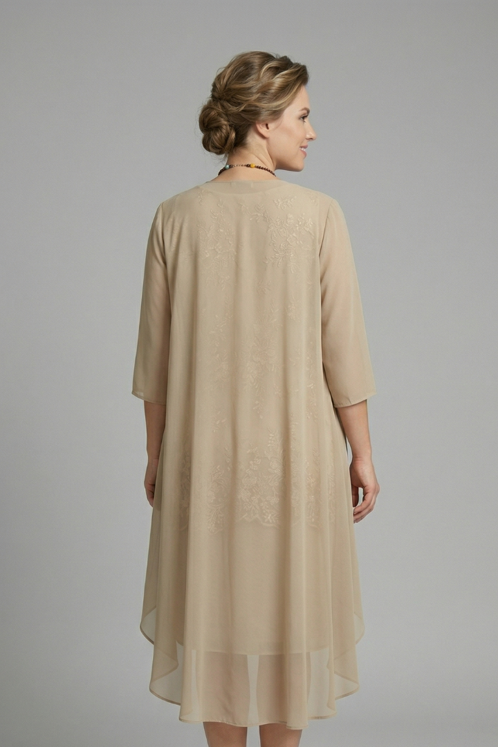 Lauren King | Layered Chiffon Midi Dress with Lace Overlay For Women