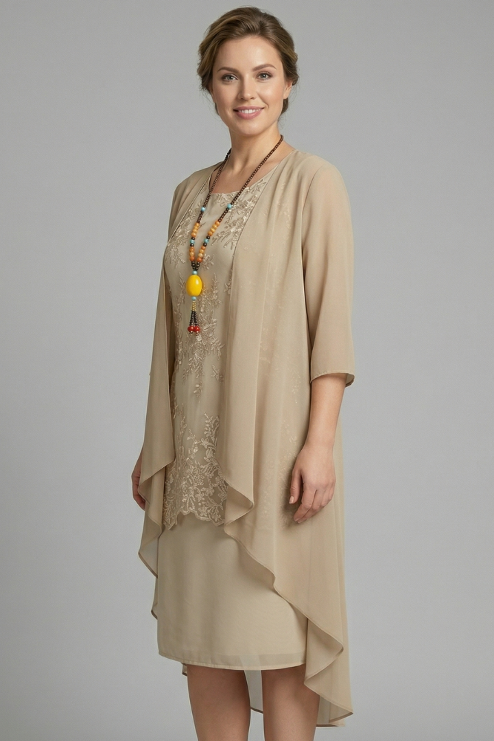 Lauren King | Layered Chiffon Midi Dress with Lace Overlay For Women