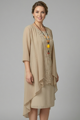 Lauren King | Layered Chiffon Midi Dress with Lace Overlay For Women