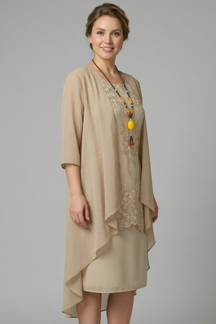 Lauren King | Layered Chiffon Midi Dress with Lace Overlay For Women