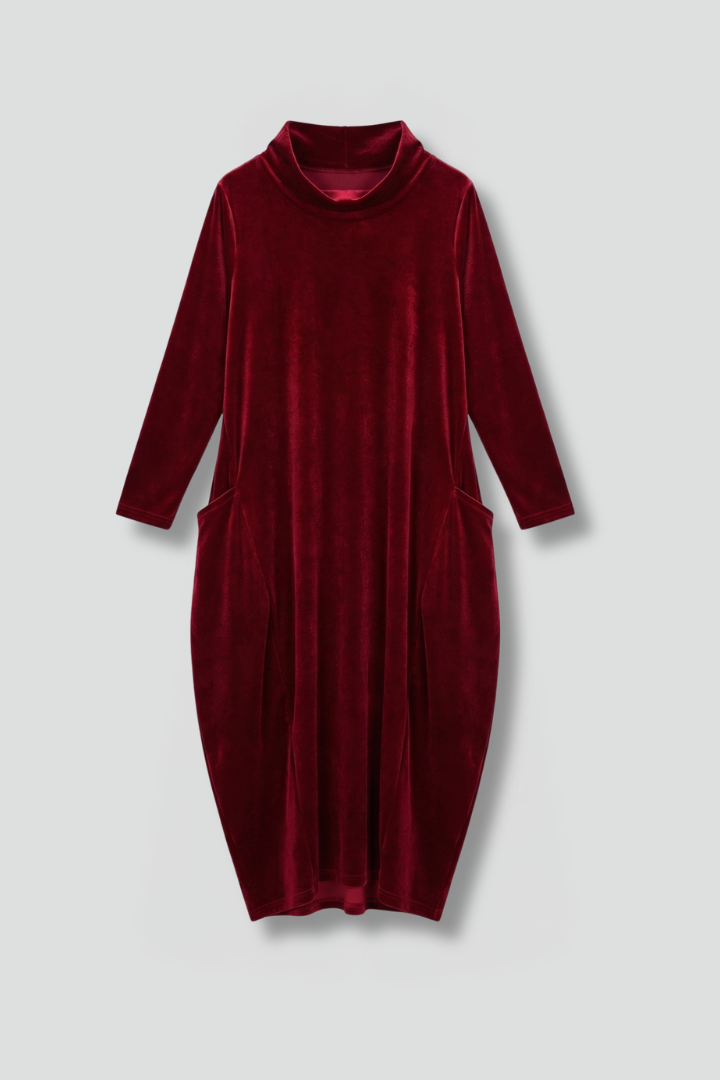 Sophie Turner | Velvet Maxi Dress with High Neck For Women