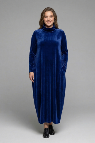 Sophie Turner | Velvet Maxi Dress with High Neck For Women