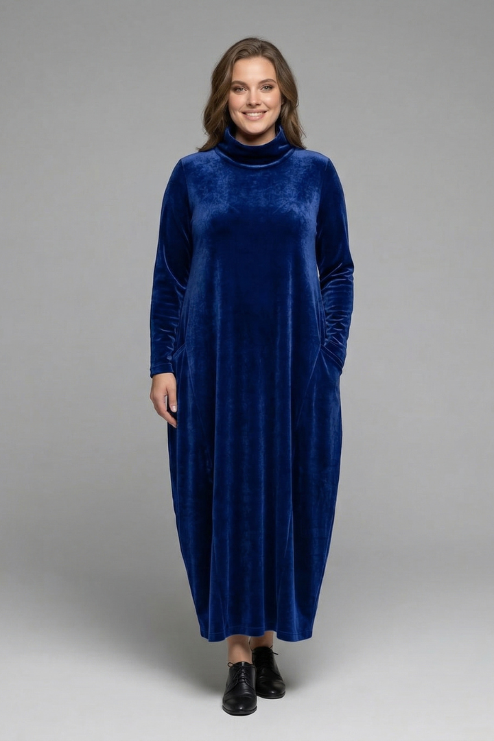 Sophie Turner | Velvet Maxi Dress with High Neck For Women