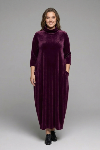 Sophie Turner | Velvet Maxi Dress with High Neck For Women