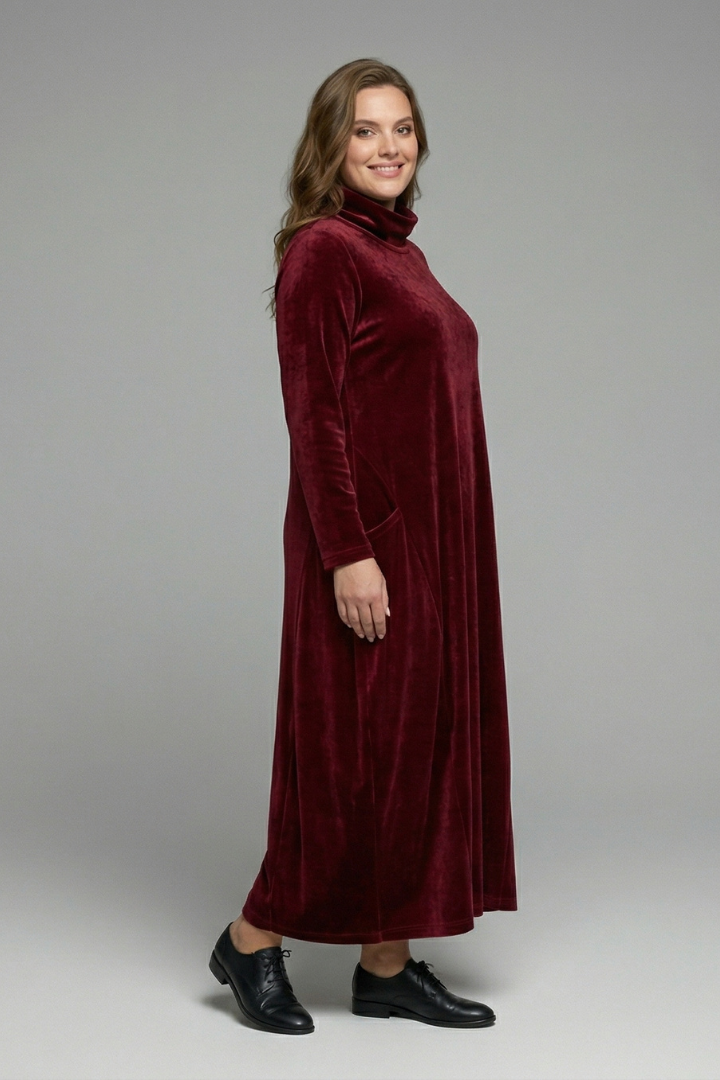 Sophie Turner | Velvet Maxi Dress with High Neck For Women