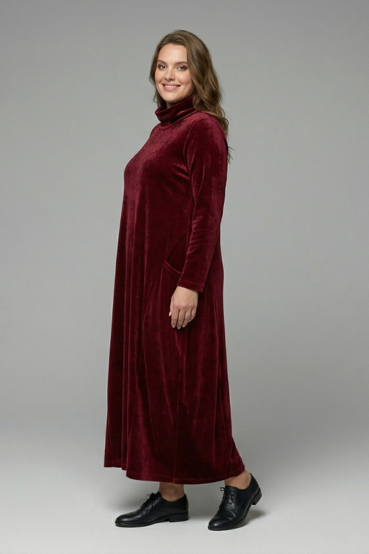Sophie Turner | Velvet Maxi Dress with High Neck For Women
