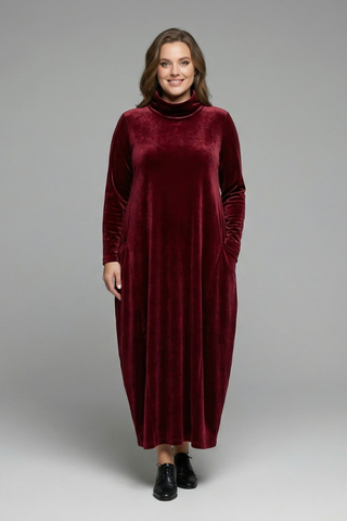 Sophie Turner | Velvet Maxi Dress with High Neck For Women