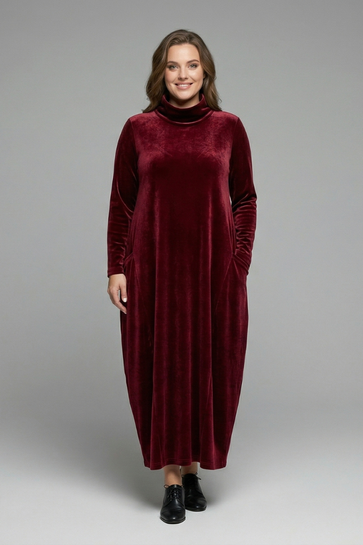 Sophie Turner | Velvet Maxi Dress with High Neck For Women