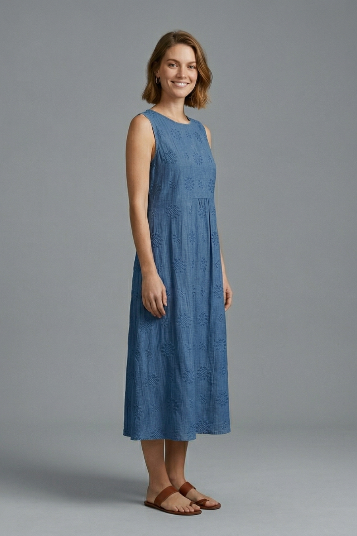 Phoebe Turner | Denim Textured Midi Dress For Women