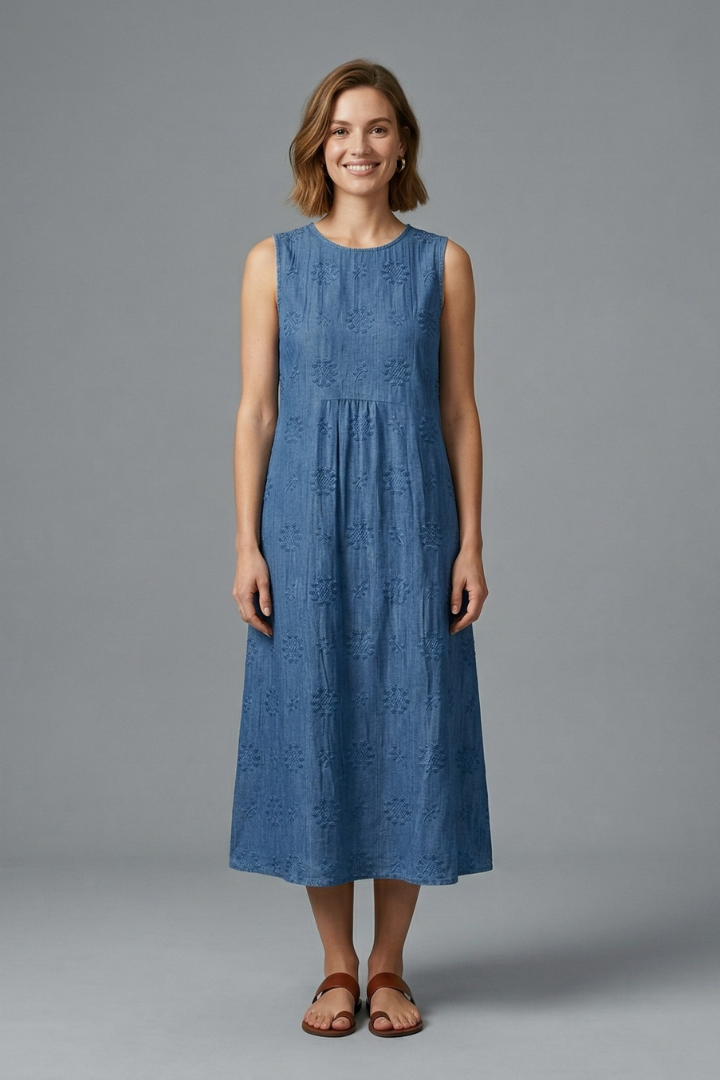 Phoebe Turner | Denim Textured Midi Dress For Women