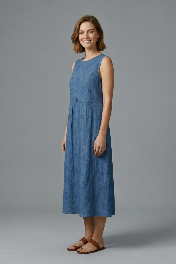Phoebe Turner | Denim Textured Midi Dress For Women