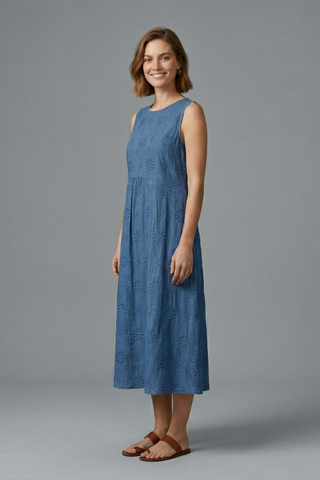 Phoebe Turner | Denim Textured Midi Dress For Women