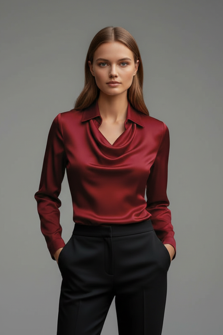 Ruby Stewart | Satin Draped Collar Blouse For Women